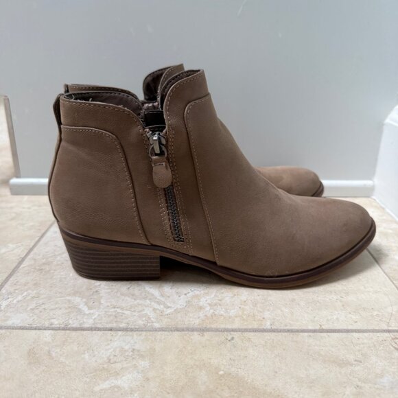 MIA Kendis Faux Leather Side Zip Low Heeled Ankle Bootie, Size 9M, Taupe - Picture 8 of 15